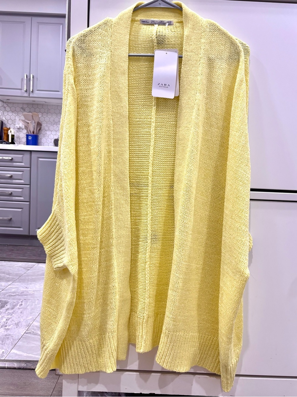 Zara Pale Yellow Open-Front Knit Cardigan